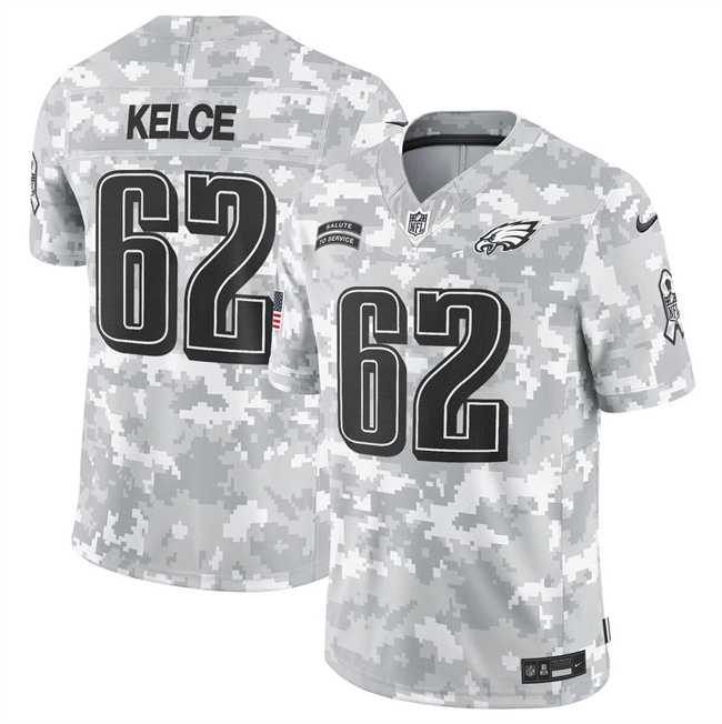 Men%27s Philadelphia Eagles #62 Jason Kelce 2024 F.U.S.E Arctic Camo Salute To Service Limited Stitched Jersey Dyin